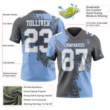 Загрузить изображение в средство просмотра галереи, Custom Steel Gray White-Light Blue 3D Pattern Abstract Brush Stroke Mesh Authentic Football Jersey
