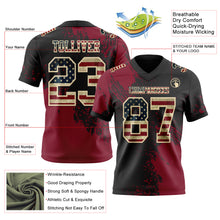 Laden Sie das Bild in den Galerie-Viewer, Custom Black Vintage USA Flag Crimson-Cream 3D Pattern Abstract Brush Stroke Authentic Football Jersey
