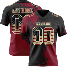 Laden Sie das Bild in den Galerie-Viewer, Custom Black Vintage USA Flag Crimson-Cream 3D Pattern Abstract Brush Stroke Authentic Football Jersey
