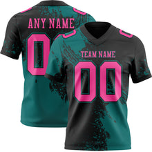 Load image into Gallery viewer, Custom Black Pink-Teal 3D Pattern Abstract Brush Stroke Authentic Football Jersey
