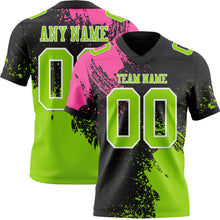 Laden Sie das Bild in den Galerie-Viewer, Custom Black Neon Green-Pink 3D Pattern Abstract Brush Stroke Authentic Football Jersey

