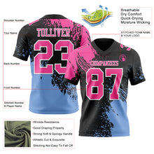 Laden Sie das Bild in den Galerie-Viewer, Custom Black Pink Light Blue-White 3D Pattern Abstract Brush Stroke Authentic Football Jersey
