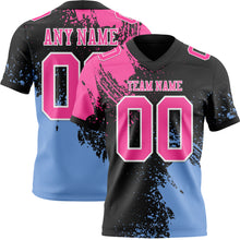 Laden Sie das Bild in den Galerie-Viewer, Custom Black Pink Light Blue-White 3D Pattern Abstract Brush Stroke Authentic Football Jersey
