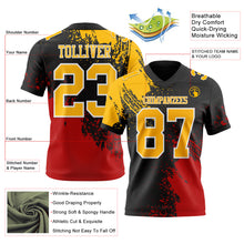 Загрузить изображение в средство просмотра галереи, Custom Black Gold Red-White 3D Pattern Abstract Brush Stroke Authentic Football Jersey

