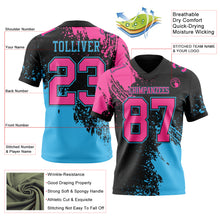 Загрузить изображение в средство просмотра галереи, Custom Black Pink-Sky Blue 3D Pattern Abstract Brush Stroke Authentic Football Jersey
