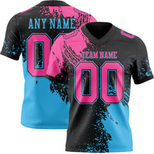 Загрузить изображение в средство просмотра галереи, Custom Black Pink-Sky Blue 3D Pattern Abstract Brush Stroke Authentic Football Jersey
