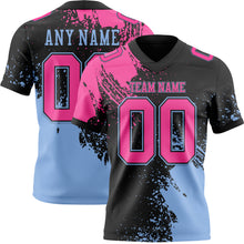 Laden Sie das Bild in den Galerie-Viewer, Custom Black Pink-Light Blue 3D Pattern Abstract Brush Stroke Authentic Football Jersey
