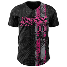 Load image into Gallery viewer, Custom Black Pink 3D Hawaii Tropical Palm Leaves Authentic Baseball Jersey

