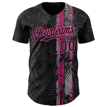 Custom Black Pink 3D Hawaii Tropical Palm Leaves Authentic Baseball Jersey