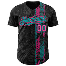 Charger l'image dans la galerie, Custom Black Pink-Teal 3D Hawaii Tropical Palm Leaves Authentic Baseball Jersey
