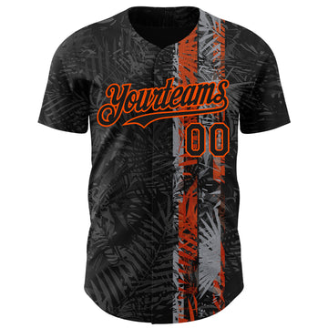 Custom Black Orange 3D Hawaii Tropical Palm Leaves Authentic Baseball Jersey