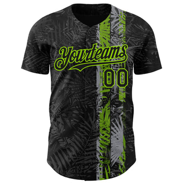 Custom Black Neon Green 3D Hawaii Tropical Palm Leaves Authentic Baseball Jersey