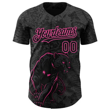 Custom Black Pink 3D Hawaii Tropical Palm Leaves And Animal Leopard Authentic Baseball Jersey