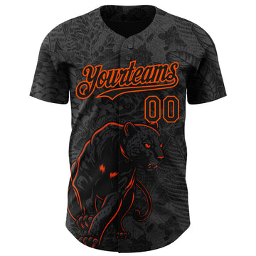 Custom Black Orange 3D Hawaii Tropical Palm Leaves And Animal Leopard Authentic Baseball Jersey