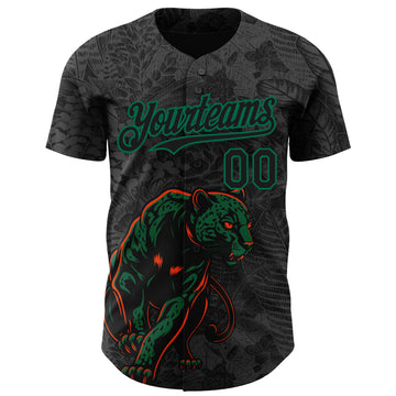 Custom Black Kelly Green 3D Hawaii Tropical Palm Leaves And Animal Leopard Authentic Baseball Jersey
