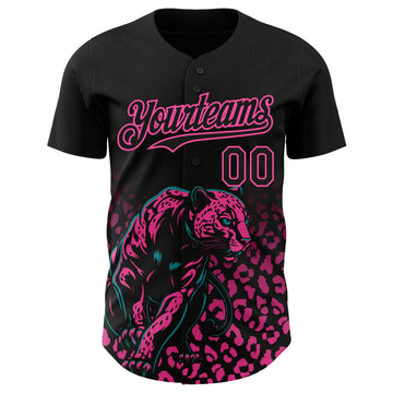 Custom Black Pink 3D Pattern Design Gradient Leopard Print Authentic Baseball Jersey