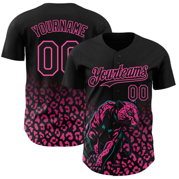 Custom Black Pink 3D Pattern Design Gradient Leopard Print Authentic Baseball Jersey