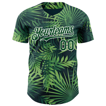 Custom Green White 3D Hawaii Palm Leaves Authentic Baseball Jersey