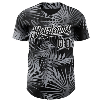 Custom Black Gray-White 3D Hawaii Palm Leaves Authentic Baseball Jersey