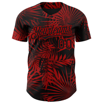 Custom Black Red 3D Hawaii Palm Leaves Authentic Baseball Jersey