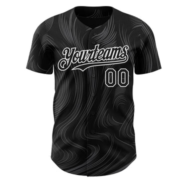 Custom Black White 3D Pattern Design Fluid Lines Authentic Baseball Jersey