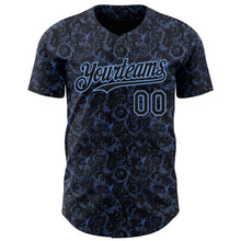 Load image into Gallery viewer, Custom Black Light Blue 3D Pattern Design Flower Authentic Baseball Jersey
