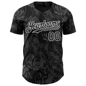 Custom Black White 3D Pattern Design Flower Authentic Baseball Jersey