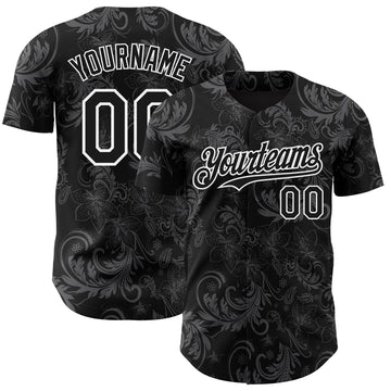 Custom Black White 3D Pattern Design Flower Authentic Baseball Jersey