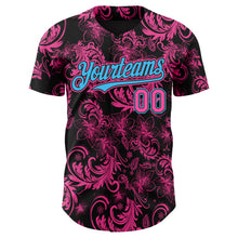 Charger l'image dans la galerie, Custom Black Pink-Sky Blue 3D Pattern Design Flower Authentic Baseball Jersey
