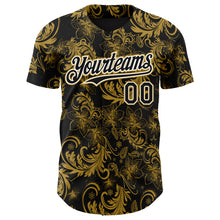 Load image into Gallery viewer, Custom Black Old Gold-White 3D Pattern Design Flower Authentic Baseball Jersey
