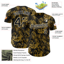 Load image into Gallery viewer, Custom Black Old Gold-White 3D Pattern Design Flower Authentic Baseball Jersey
