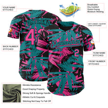 Load image into Gallery viewer, Custom Black Pink-Teal 3D Hawaii Palm Leaves Authentic Baseball Jersey

