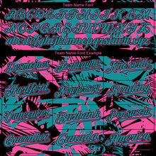 Load image into Gallery viewer, Custom Black Pink-Teal 3D Hawaii Palm Leaves Authentic Baseball Jersey
