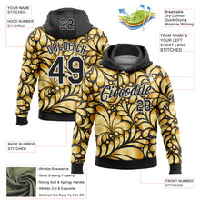 Load image into Gallery viewer, Custom Stitched Black White 3D Pattern Design Golden Subtle Floral Sports Pullover Sweatshirt Hoodie
