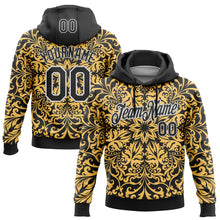 Load image into Gallery viewer, Custom Stitched Black White 3D Pattern Design Golden Subtle Floral Sports Pullover Sweatshirt Hoodie

