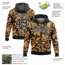 Load image into Gallery viewer, Custom Stitched Black White 3D Pattern Design Golden Subtle Floral Sports Pullover Sweatshirt Hoodie
