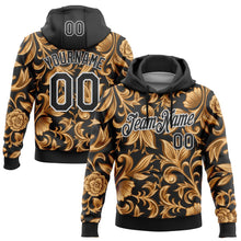Load image into Gallery viewer, Custom Stitched Black White 3D Pattern Design Golden Subtle Floral Sports Pullover Sweatshirt Hoodie
