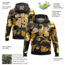 Load image into Gallery viewer, Custom Stitched Black Old Gold-White 3D Pattern Design Golden Subtle Floral Sports Pullover Sweatshirt Hoodie
