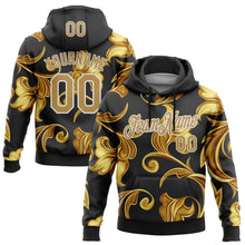 Load image into Gallery viewer, Custom Stitched Black Old Gold-White 3D Pattern Design Golden Subtle Floral Sports Pullover Sweatshirt Hoodie
