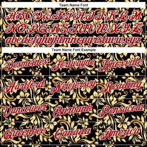 Custom Stitched Black Red-White 3D Pattern Design Golden Subtle Floral Sports Pullover Sweatshirt Hoodie