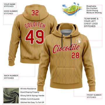Custom Stitched Old Gold Red Steel Gray-White 3D Pattern Design Curve Line Geometric Shape Sports Pullover Sweatshirt Hoodie
