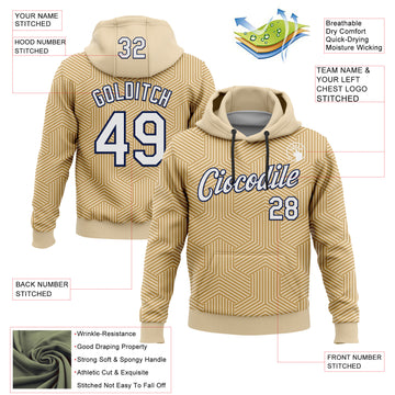 Custom Stitched City Cream White Old Gold-Navy 3D Pattern Design Line Geometric Shape Sports Pullover Sweatshirt Hoodie