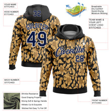 Load image into Gallery viewer, Custom Stitched Black Navy-White 3D Pattern Design Golden Subtle Floral Sports Pullover Sweatshirt Hoodie
