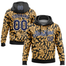 Load image into Gallery viewer, Custom Stitched Black Navy-White 3D Pattern Design Golden Subtle Floral Sports Pullover Sweatshirt Hoodie
