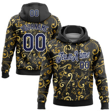 Load image into Gallery viewer, Custom Stitched Black Navy-White 3D Pattern Design Golden Subtle Floral Sports Pullover Sweatshirt Hoodie
