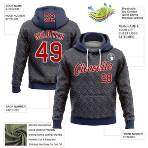 Custom Stitched Navy Red Gold-White 3D Pattern Design Wave Geometric Shape Sports Pullover Sweatshirt Hoodie