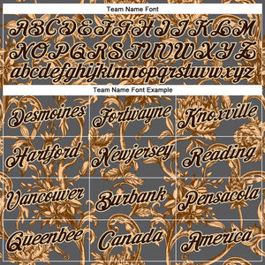 Custom Stitched Steel Gray Brown-Cream 3D Pattern Design Golden Subtle Floral Sports Pullover Sweatshirt Hoodie