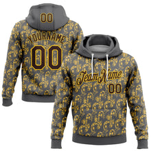 Load image into Gallery viewer, Custom Stitched Steel Gray Brown-Yellow 3D Pattern Design Golden Subtle Floral Sports Pullover Sweatshirt Hoodie
