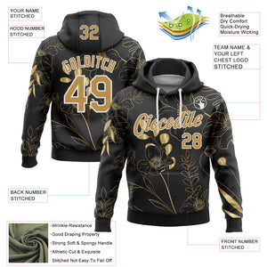 Custom Stitched Black Old Gold-White 3D Pattern Design Golden Subtle Floral Sports Pullover Sweatshirt Hoodie