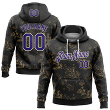Load image into Gallery viewer, Custom Stitched Black Dark Purple-Cream 3D Pattern Design Golden Subtle Floral Sports Pullover Sweatshirt Hoodie
